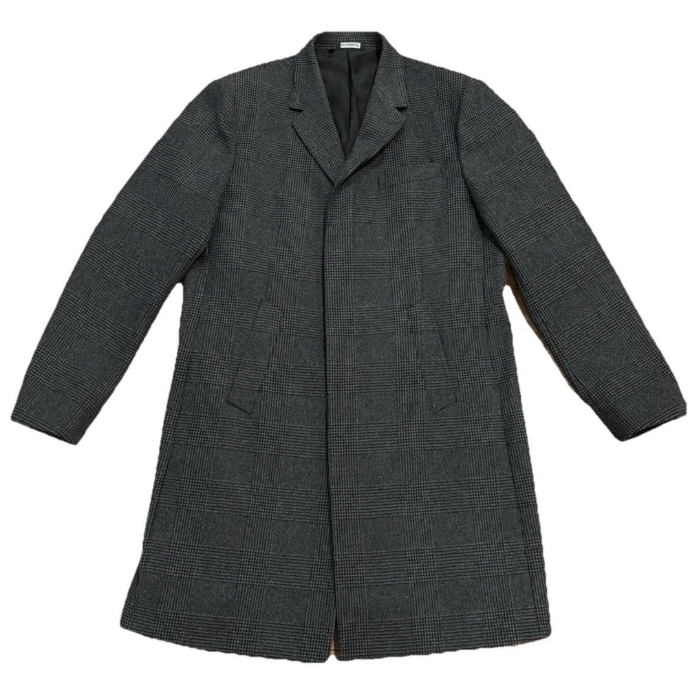 Dolce Gabbana Single Breasted‎ Grey Black Plaid Wool Overcoat Men's 54 US 44
